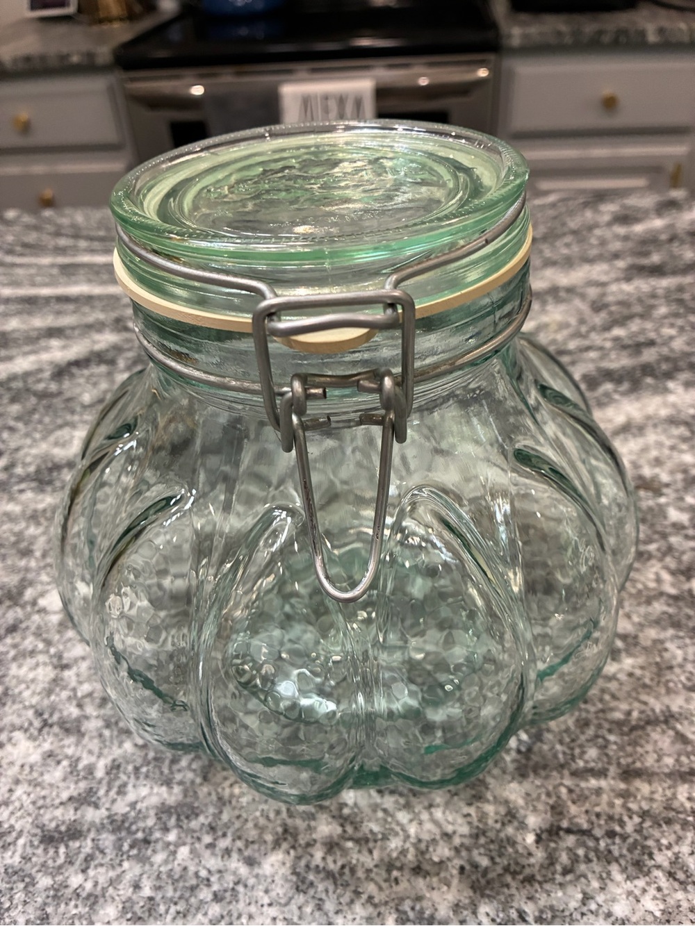 Vintage Amici Melani green glass hermetic canister jar